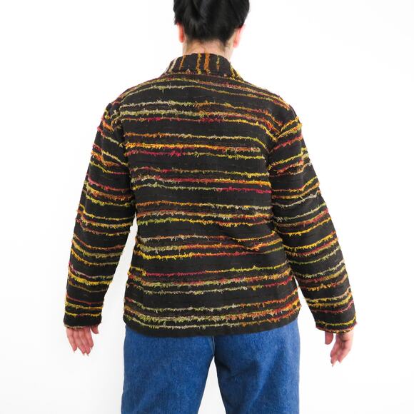 1990s Mirasol Black Colorful Striped Bohemian Jacket Small - Picture 7 of 7